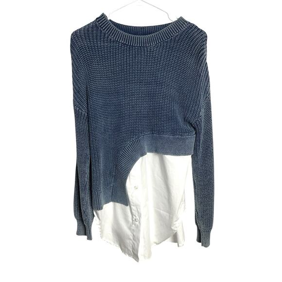 Pilcro Asymmetrical Twofer Sweater Womens XXS Blue White Oversized Slouchy - Picture 2 of 6